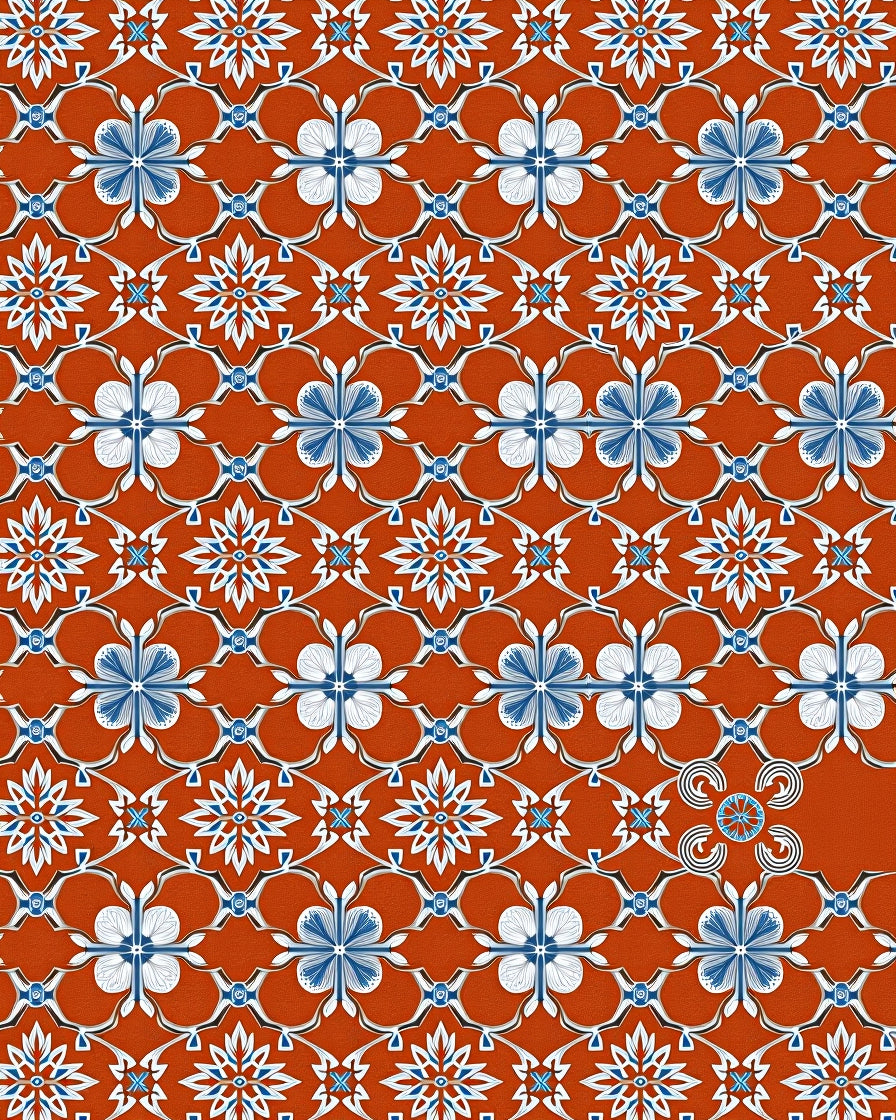 Oriental Blue White Floral Lattice Rug