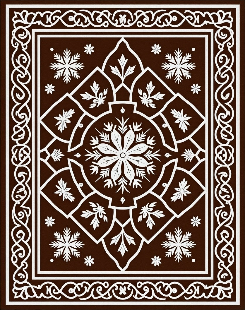 Elegant White Floral Medallion Brown Rug