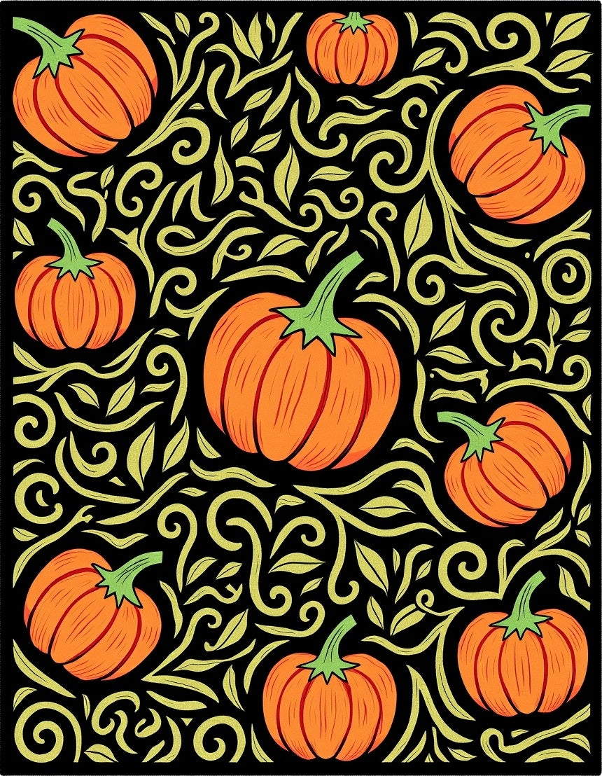 Autumn Orange Pumpkin Vine Art Rug