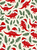 Red Dinosaur Christmas Santa Hats Ferns Rug
