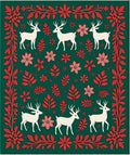 Festive White Deer Red Floral Border Rug