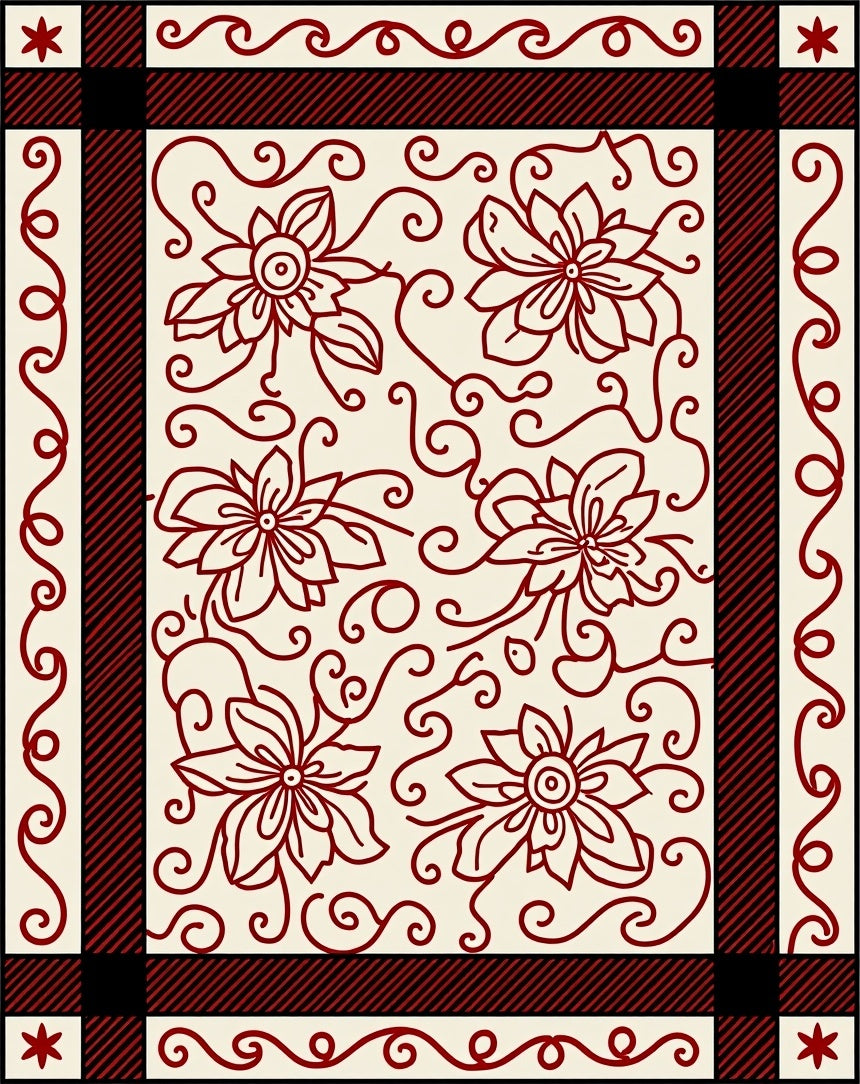 Scarlet Bloom Vine Composition Rug