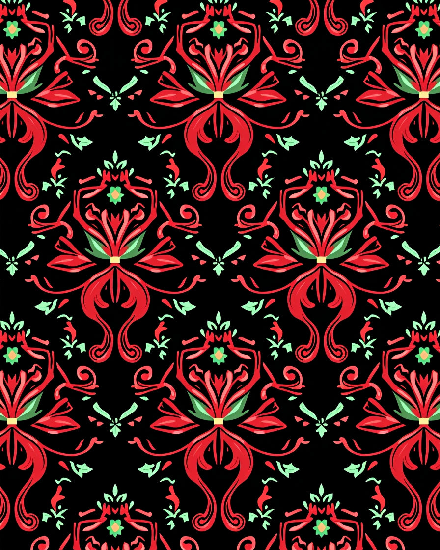 Crimson Black Floral Medallion Rug