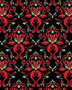 Crimson Black Floral Medallion Rug