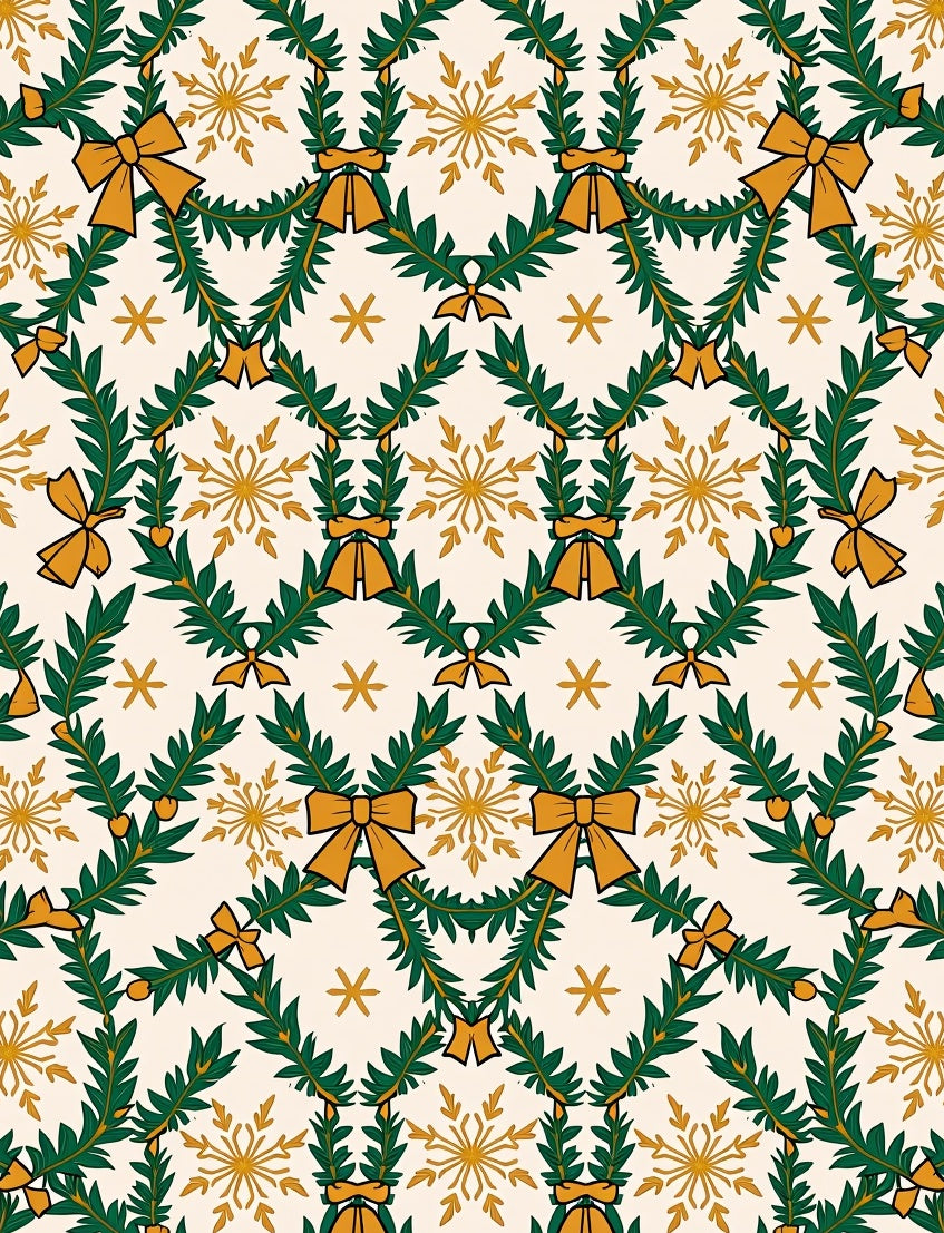 Festive Green Garland Gold Bow Snowflake Rug