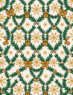 Festive Green Garland Gold Bow Snowflake Rug