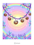 Whimsical Sloths Hanging Rainbow Sky Rug