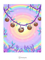 Whimsical Sloths Hanging Rainbow Sky Rug