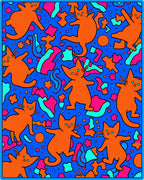 Vivid Orange Cats Abstract Collage Rug