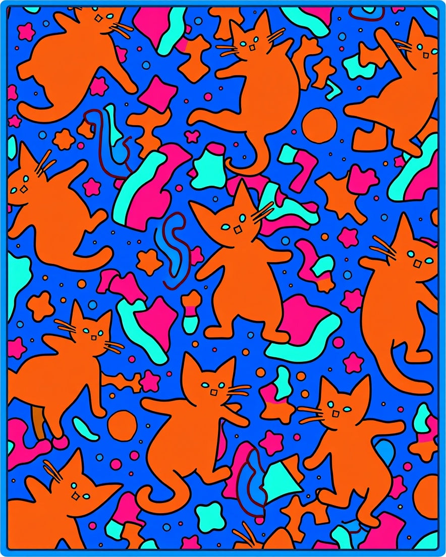 Vivid Orange Cats Abstract Collage Rug