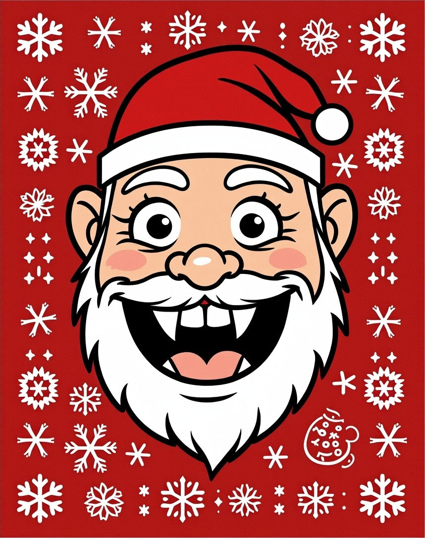 Festive Red Santa Snowflakes Holiday Rug
