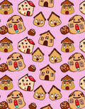 Whimsical Gingerbread Houses Pink Background Rug