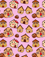 Whimsical Gingerbread Houses Pink Background Rug