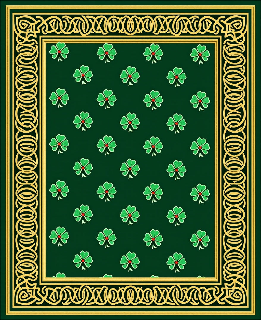 Lucky Green Clover Floral Border Rug