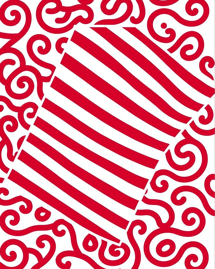 Red White Diagonal Stripe Swirls Rug