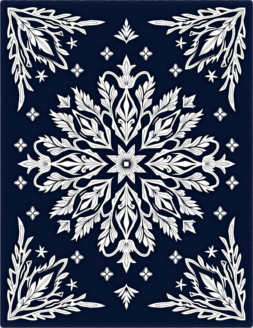 Deep Navy White Laurel Medallion Rug