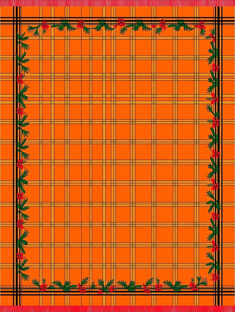 Orange Plaid Floral Border Rug