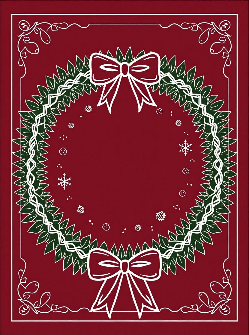 Holiday Wreath Red Bows Snowflakes Border Rug