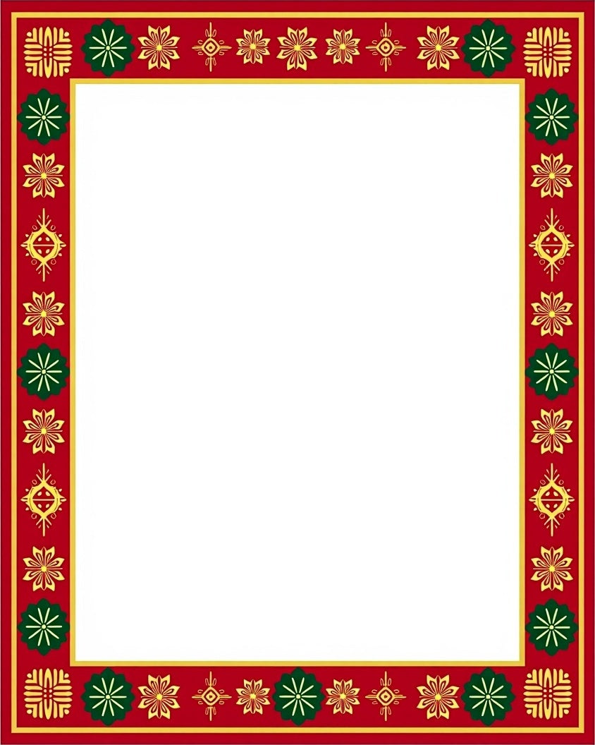 Crimson Gold Green Folk Floral Border Rug