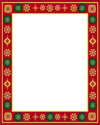 Crimson Gold Green Folk Floral Border Rug