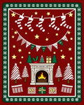 Festive Red Christmas Fireplace Trees Rug
