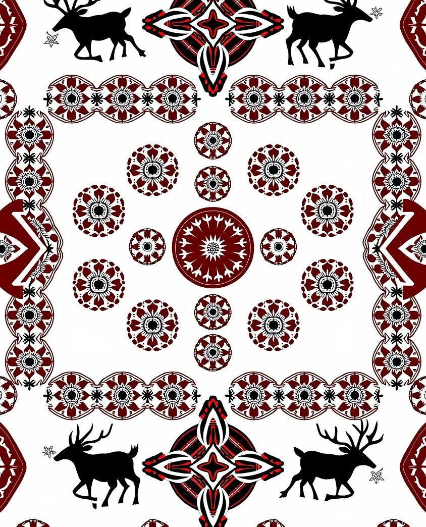 Crimson Deer Red Medallion Scene Rug