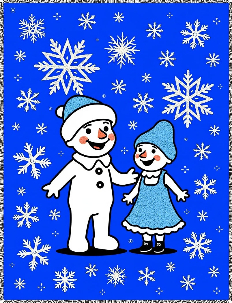 Happy Snowman Family Snowflake Collection Rug