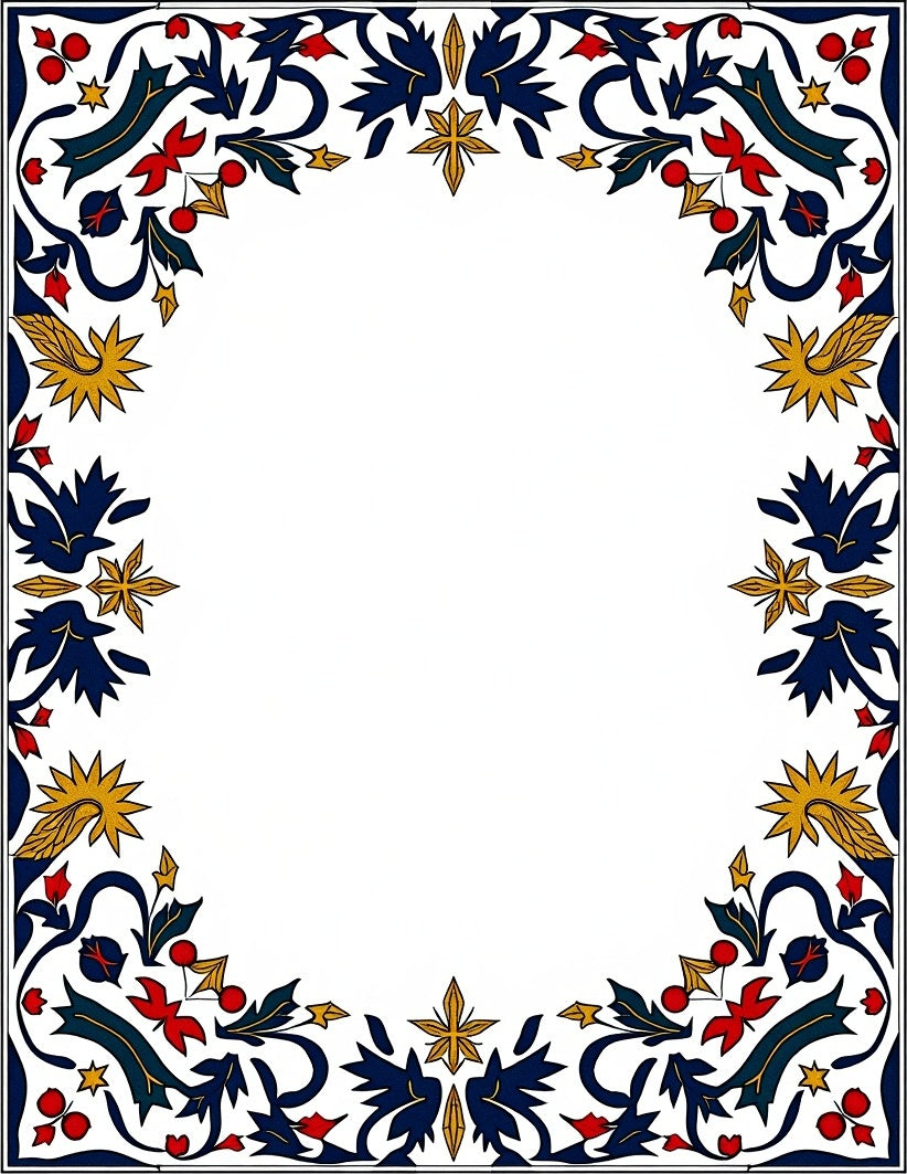 Elegant Navy Red Gold Floral Frame Rug