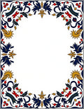Elegant Navy Red Gold Floral Frame Rug