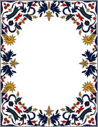 Elegant Navy Red Gold Floral Frame Rug