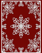 Crimson White Symmetrical Snowflakes Rug