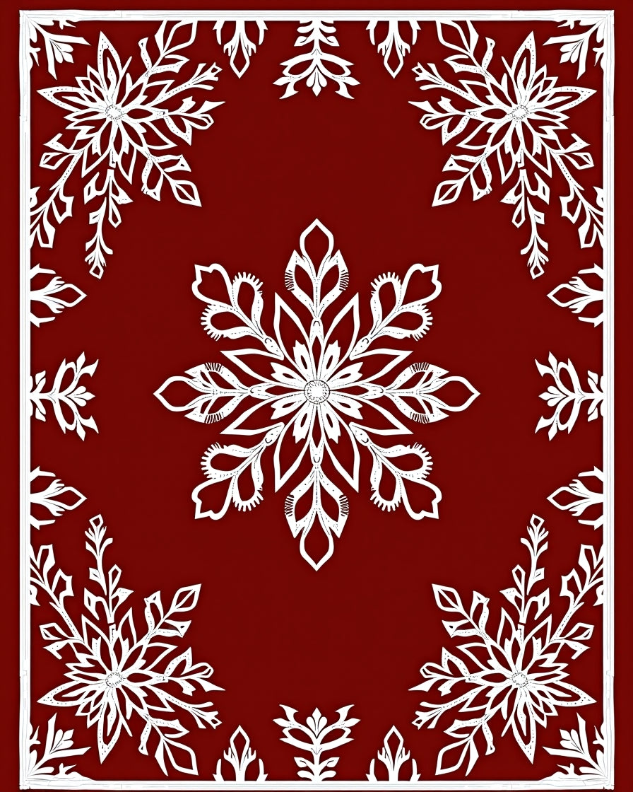 Crimson White Symmetrical Snowflakes Rug