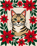 Cheeky Tabby Cat Poinsettia Frame Rug