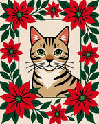 Cheeky Tabby Cat Poinsettia Frame Rug