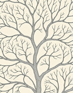 Cream and Charcoal Branchy Tree Illustration Rug