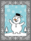 Cheerful Snowman Winter Snowflake Scene Rug
