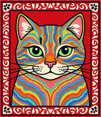 Vibrant Psychedelic Cat Face Rug