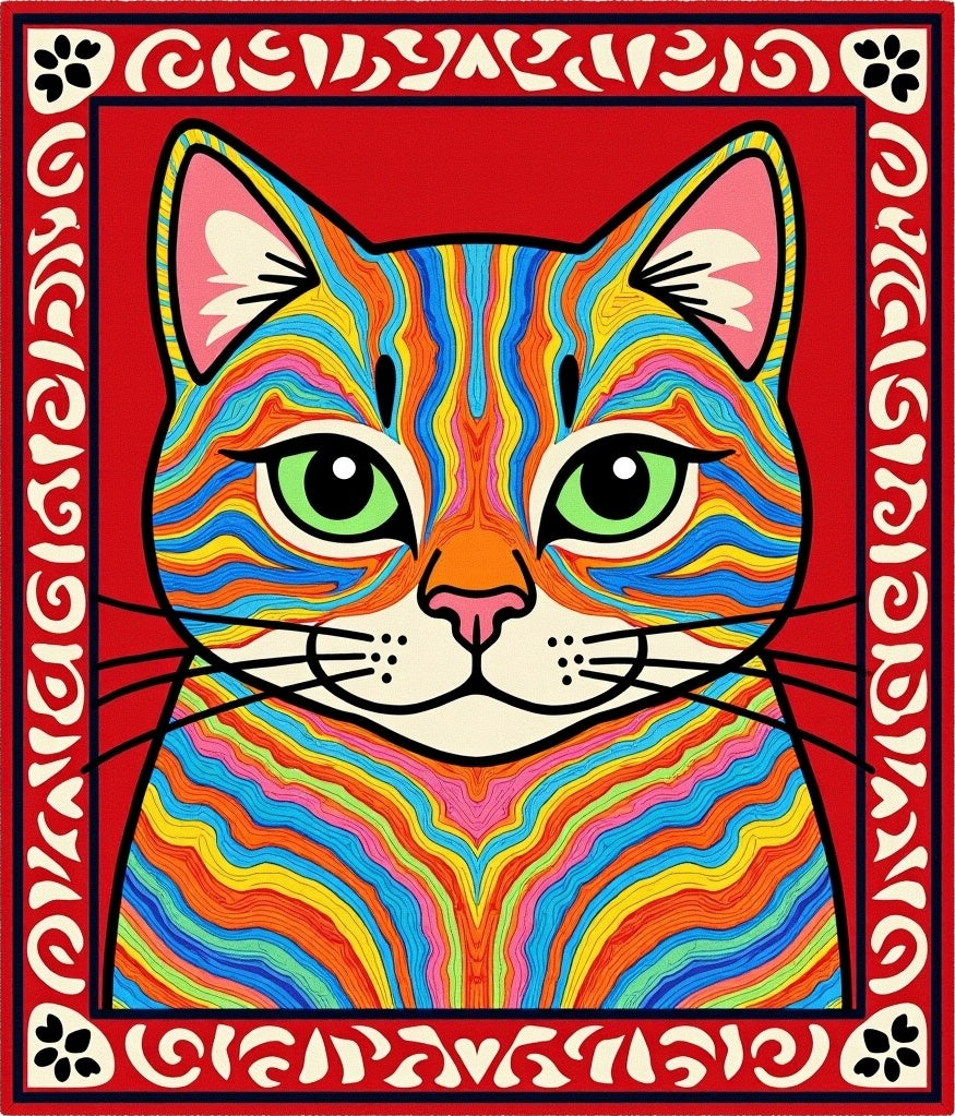 Vibrant Psychedelic Cat Face Rug