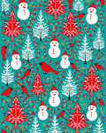 Whimsical Red Cardinal Snowman Trees Rug