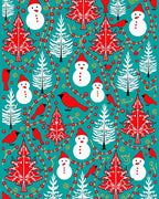 Whimsical Red Cardinal Snowman Trees Rug