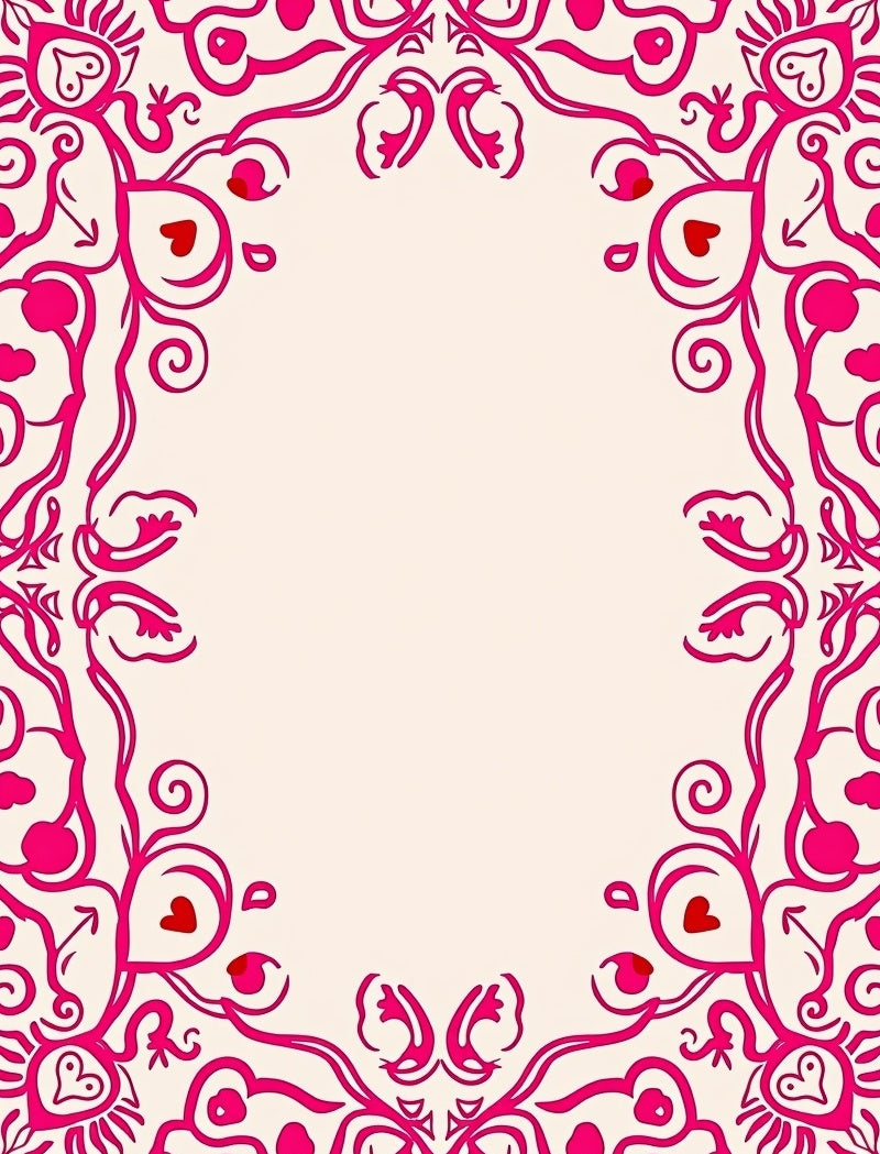 Vibrant Pink Floral Heart Swirl Border Rug