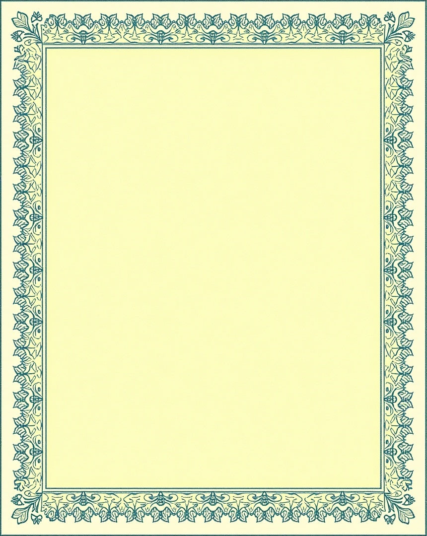 Pale Yellow Teal Ornate Border Rug