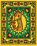 Yellow Green Red Giraffe Border Rug