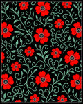 Black Red Floral Vines Swirls Rug