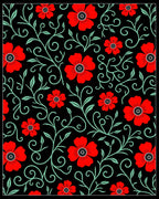 Black Red Floral Vines Swirls Rug