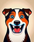 Happy Orange Blue White Dog Portrait Rug