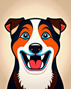 Happy Orange Blue White Dog Portrait Rug