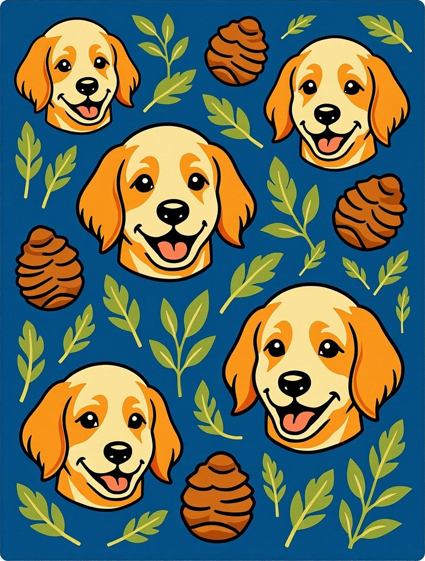 Golden Retriever Leaves Pinecone Medley Rug