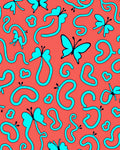 Coral Teal Whimsical Butterfly Flow Rug