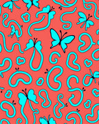 Coral Teal Whimsical Butterfly Flow Rug